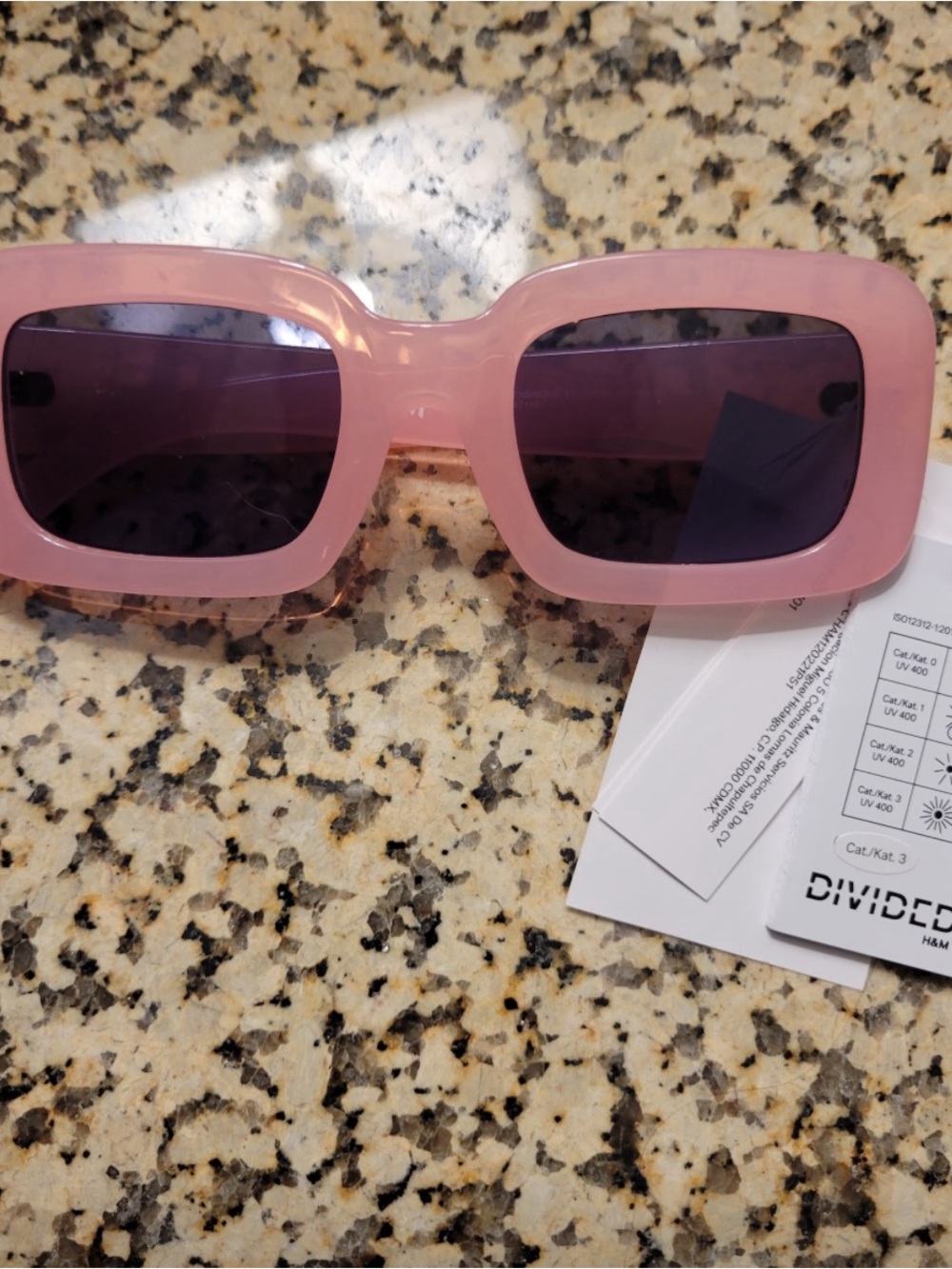 H&M Divide Light Pink Rectangular Sunglasses New